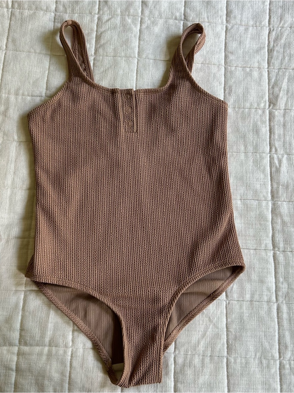 Zara Ribbed One-Piece Swim Suit in Mauve Brown